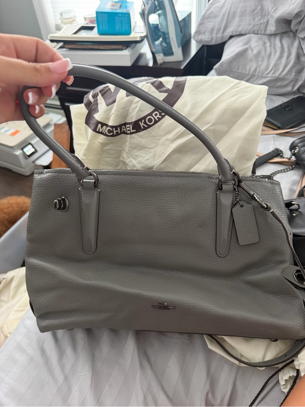 Coach Gray Pebbled Leather Satchel with Top Handles